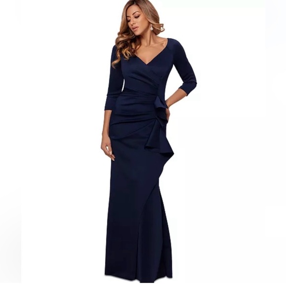 XSCAPE Pleated Ruffle Gown - Midnight Blue 💙 - Picture 1 of 9